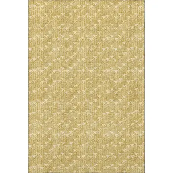 5' X 8' Gold And Ivory Geometric Washable Area Rug With UV Protection