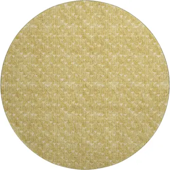 8' Gold And Ivory Geometric Washable Round Rug With UV Protection