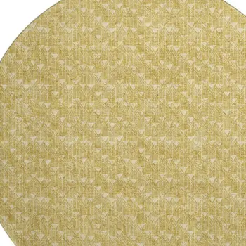 8' Gold And Ivory Geometric Washable Round Rug With UV Protection