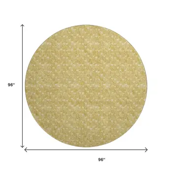 8' Gold And Ivory Geometric Washable Round Rug With UV Protection