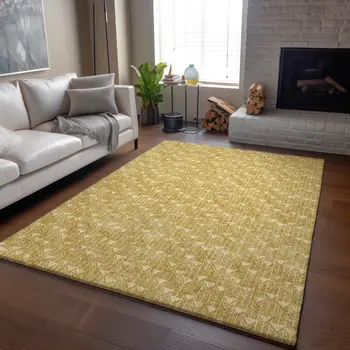 9' X 12' Gold And Ivory Geometric Washable Area Rug With UV Protection