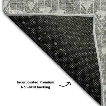 8' Gray And Ivory Geometric Washable Round Rug With UV Protection