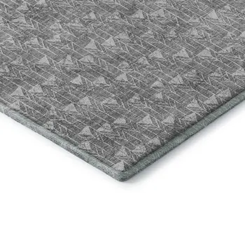 8' Gray And Ivory Geometric Washable Round Rug With UV Protection