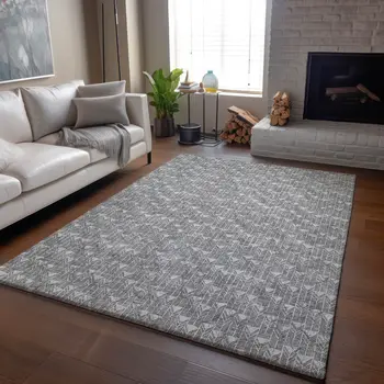 10' X 14' Gray And Ivory Geometric Washable Area Rug With UV Protection