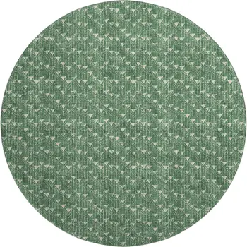 8' Green And Ivory Geometric Washable Round Rug With UV Protection