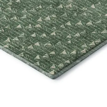 9' X 12' Green And Ivory Geometric Washable Area Rug With UV Protection