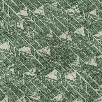 9' X 12' Green And Ivory Geometric Washable Area Rug With UV Protection