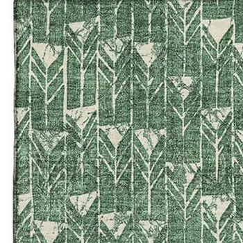 9' X 12' Green And Ivory Geometric Washable Area Rug With UV Protection