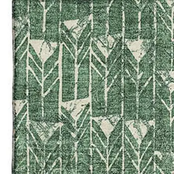 10' X 14' Green And Ivory Geometric Washable Area Rug With UV Protection