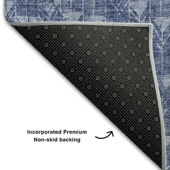 3' X 5' Navy Blue And Ivory Geometric Washable Area Rug With UV Protection