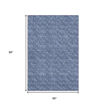 5' X 8' Navy Blue And Ivory Geometric Washable Area Rug With UV Protection