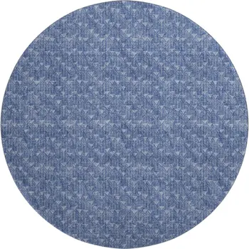 8' Navy Blue And Ivory Geometric Washable Round Rug With UV Protection