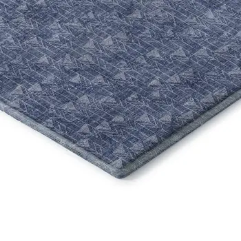 8' Navy Blue And Ivory Geometric Washable Round Rug With UV Protection
