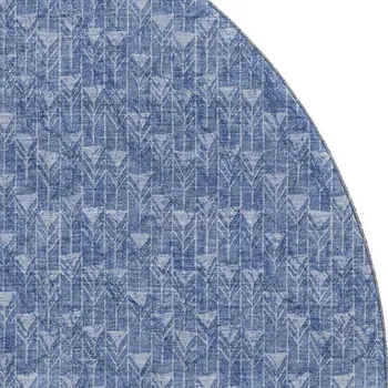 8' Navy Blue And Ivory Geometric Washable Round Rug With UV Protection