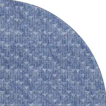 8' Navy Blue And Ivory Geometric Washable Round Rug With UV Protection
