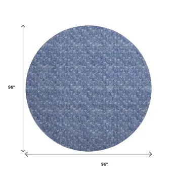 8' Navy Blue And Ivory Geometric Washable Round Rug With UV Protection