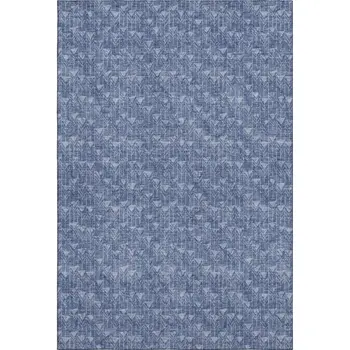 9' X 12' Navy Blue And Ivory Geometric Washable Area Rug With UV Protection