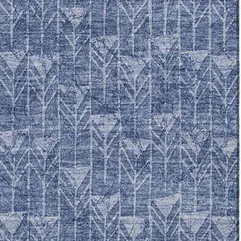 9' X 12' Navy Blue And Ivory Geometric Washable Area Rug With UV Protection