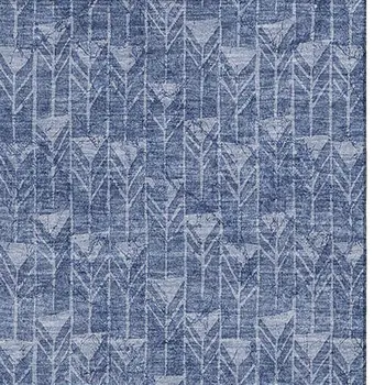 9' X 12' Navy Blue And Ivory Geometric Washable Area Rug With UV Protection