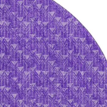 8' Purple And Ivory Geometric Washable Round Rug With UV Protection
