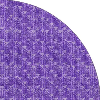 8' Purple And Ivory Geometric Washable Round Rug With UV Protection