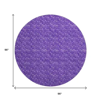 8' Purple And Ivory Geometric Washable Round Rug With UV Protection