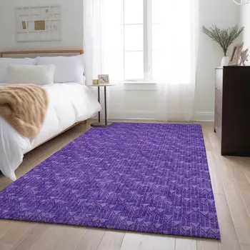 10' X 14' Purple And Ivory Geometric Washable Area Rug With UV Protection