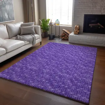 10' X 14' Purple And Ivory Geometric Washable Area Rug With UV Protection