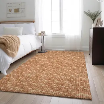 3' X 5' Salmon And Ivory Geometric Washable Area Rug With UV Protection