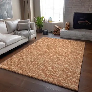 3' X 5' Salmon And Ivory Geometric Washable Area Rug With UV Protection