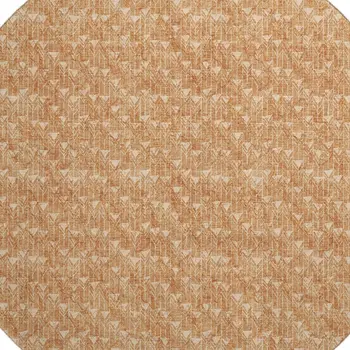 8' Salmon And Ivory Geometric Washable Round Rug With UV Protection