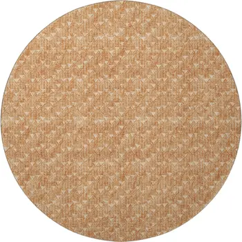 8' Salmon And Ivory Geometric Washable Round Rug With UV Protection