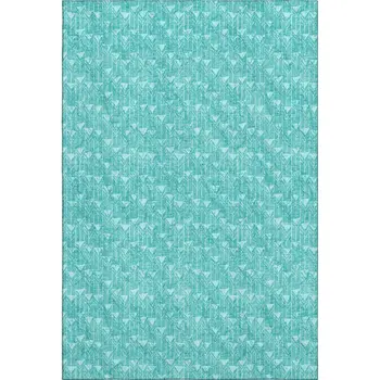 8' X 10' Teal And Ivory Geometric Washable Area Rug With UV Protection