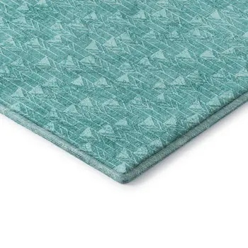 8' X 10' Teal And Ivory Geometric Washable Area Rug With UV Protection