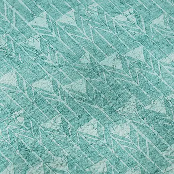 8' X 10' Teal And Ivory Geometric Washable Area Rug With UV Protection