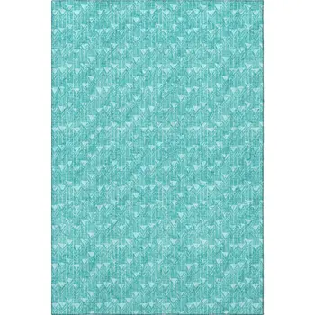 8' X 10' Teal And Ivory Geometric Washable Area Rug With UV Protection