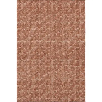 5' X 8' Terra Cotta And Ivory Geometric Washable Area Rug With UV Protection