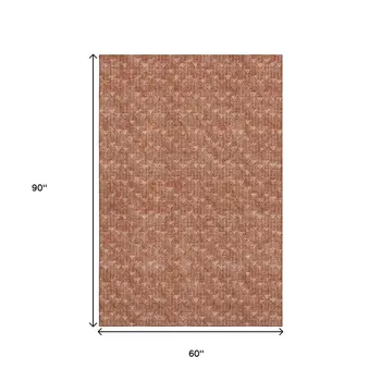 5' X 8' Terra Cotta And Ivory Geometric Washable Area Rug With UV Protection