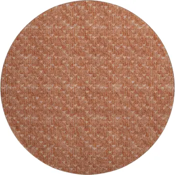 8' Terra Cotta And Ivory Geometric Washable Round Rug With UV Protection
