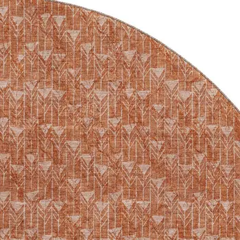 8' Terra Cotta And Ivory Geometric Washable Round Rug With UV Protection