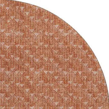 8' Terra Cotta And Ivory Geometric Washable Round Rug With UV Protection