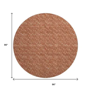 8' Terra Cotta And Ivory Geometric Washable Round Rug With UV Protection