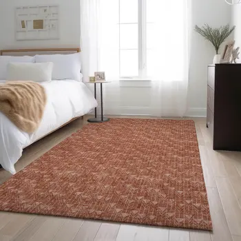 10' X 14' Terra Cotta And Ivory Geometric Washable Area Rug With UV Protection