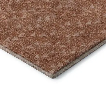 10' X 14' Terra Cotta And Ivory Geometric Washable Area Rug With UV Protection