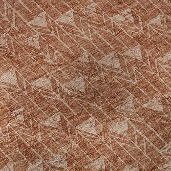 10' X 14' Terra Cotta And Ivory Geometric Washable Area Rug With UV Protection
