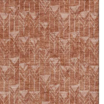 10' X 14' Terra Cotta And Ivory Geometric Washable Area Rug With UV Protection