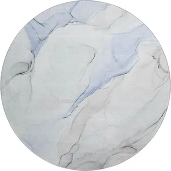 8' Blue And Ivory Abstract Washable Round Rug With UV Protection