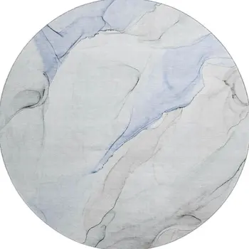 8' Blue And Ivory Abstract Washable Round Rug With UV Protection