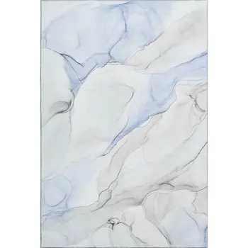 9' X 12' Blue And Ivory Abstract Washable Area Rug With UV Protection