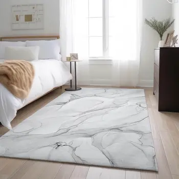 3' X 5' Gray And Ivory Abstract Washable Area Rug With UV Protection